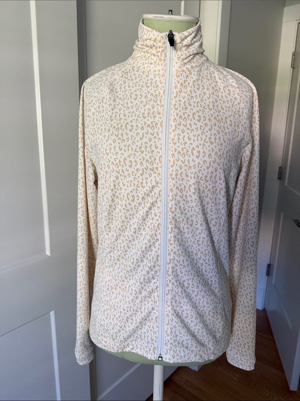 Peter Millar Cream Leopard-Print Zip-Front Top